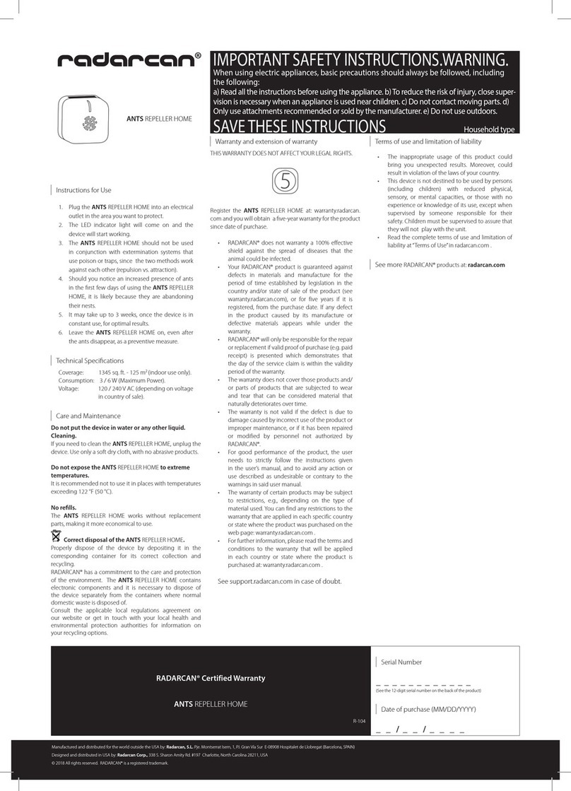 Radarcan ANTS REPELLER HOME Instructions for use