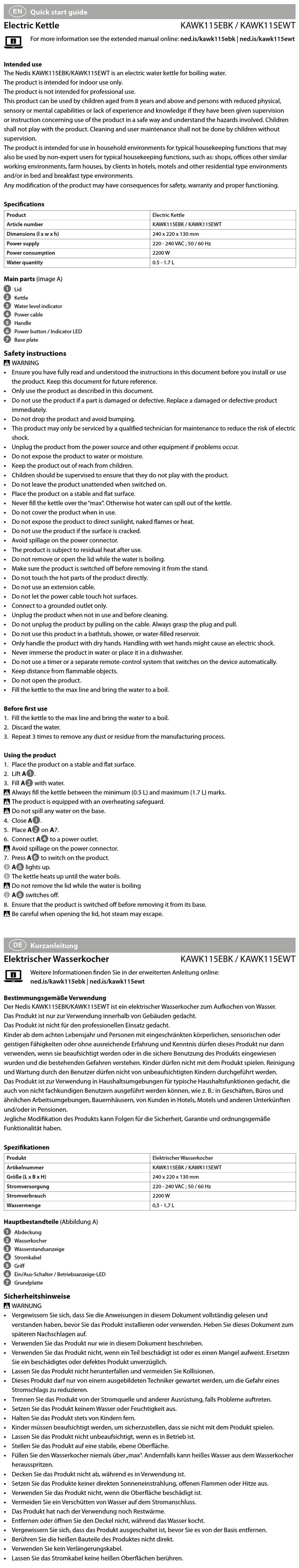 nedis KAWK115EBK quick start guide