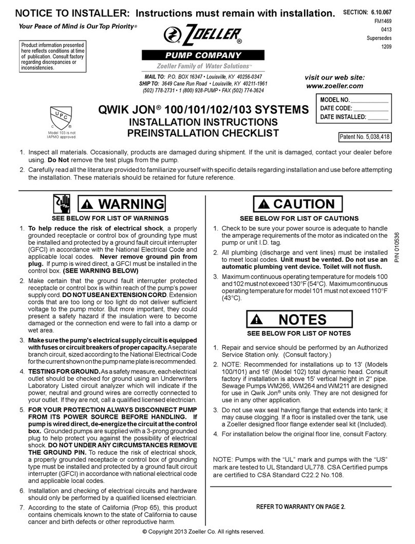 Zoeller QWIK JON 100 User manual