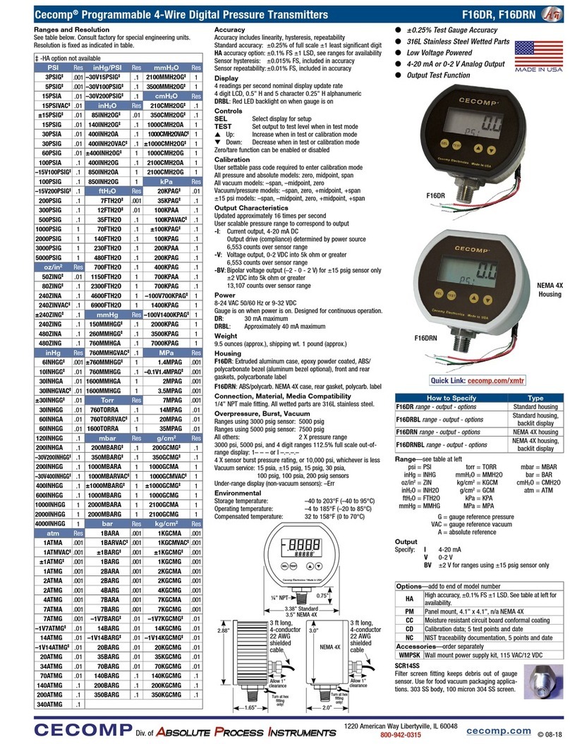 Absolute Process Instruments Cecomp F16DR Series User manual