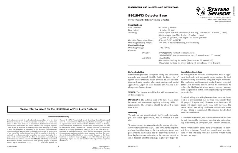 System Sensor B501B-FTX Installation and maintenance instructions System Sensor B501B-FTX Installation and maintenance instructions
