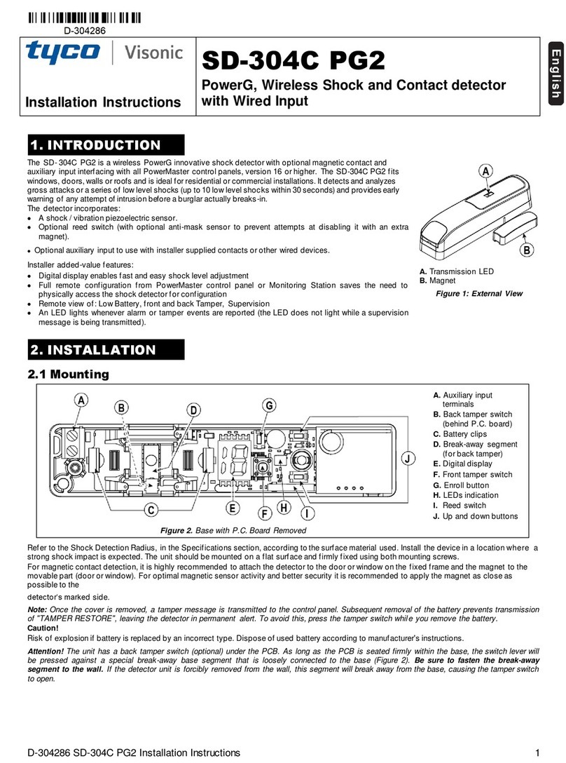 Tyco Visonic SD-304C PG2 installation instructions Tyco Visonic SD-304C PG2 installation instructions