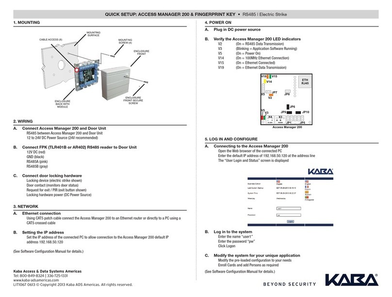 Kaba Access Manager 200 Specification sheet