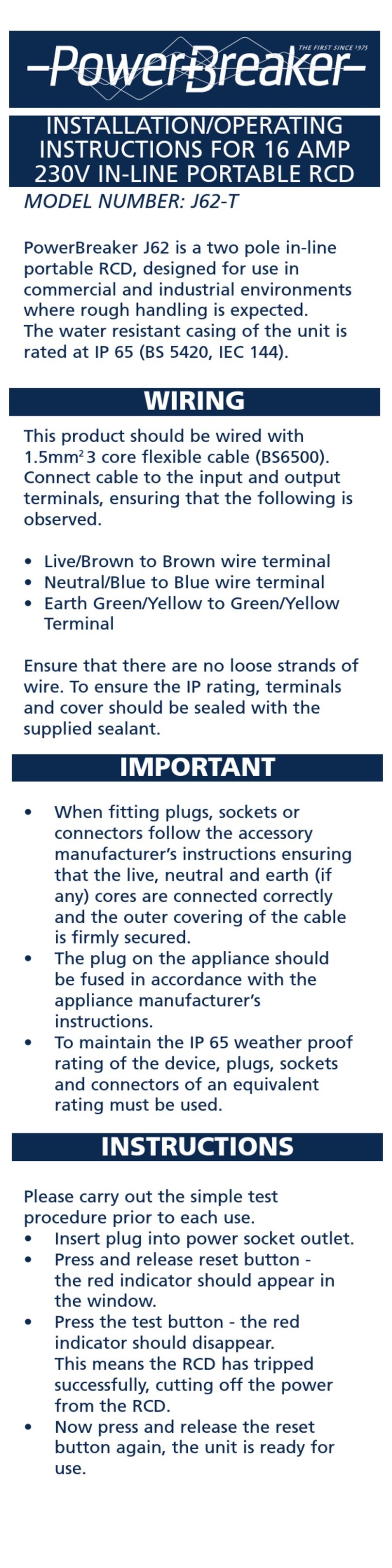 Green Brook Powerbreaker J62-T Installation & operating instructions Green Brook Powerbreaker J62-T Installation & operating instructions