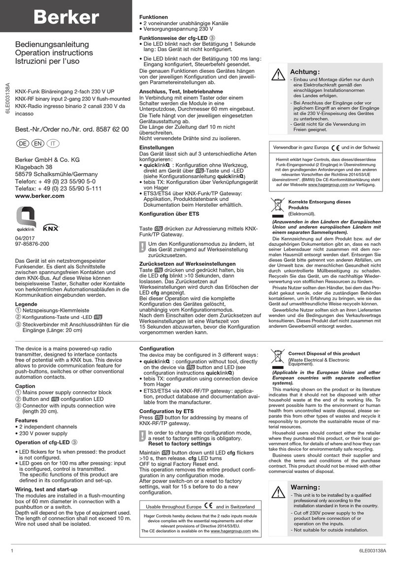 Berker 8587 62 00 Operation instructions
