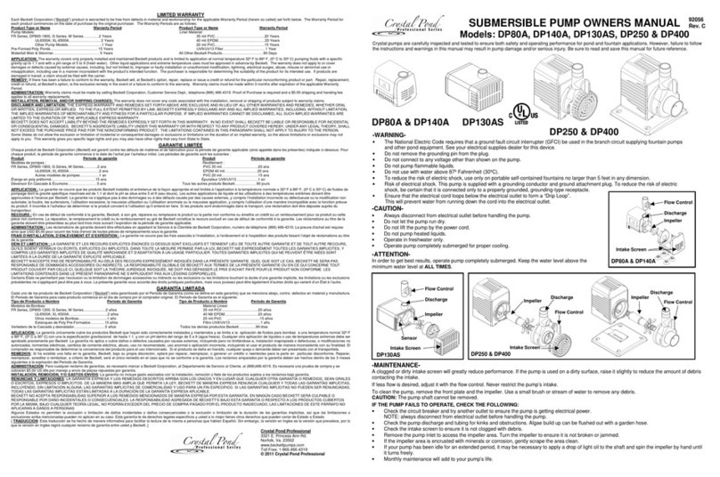 Crystal Pond Professional DP80A owner's manual Crystal Pond Professional DP80A owner's manual