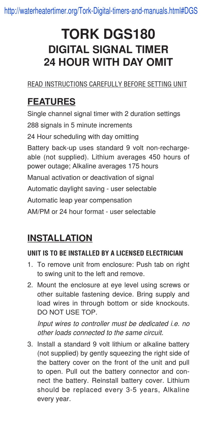 Tork DGS180 User manual
