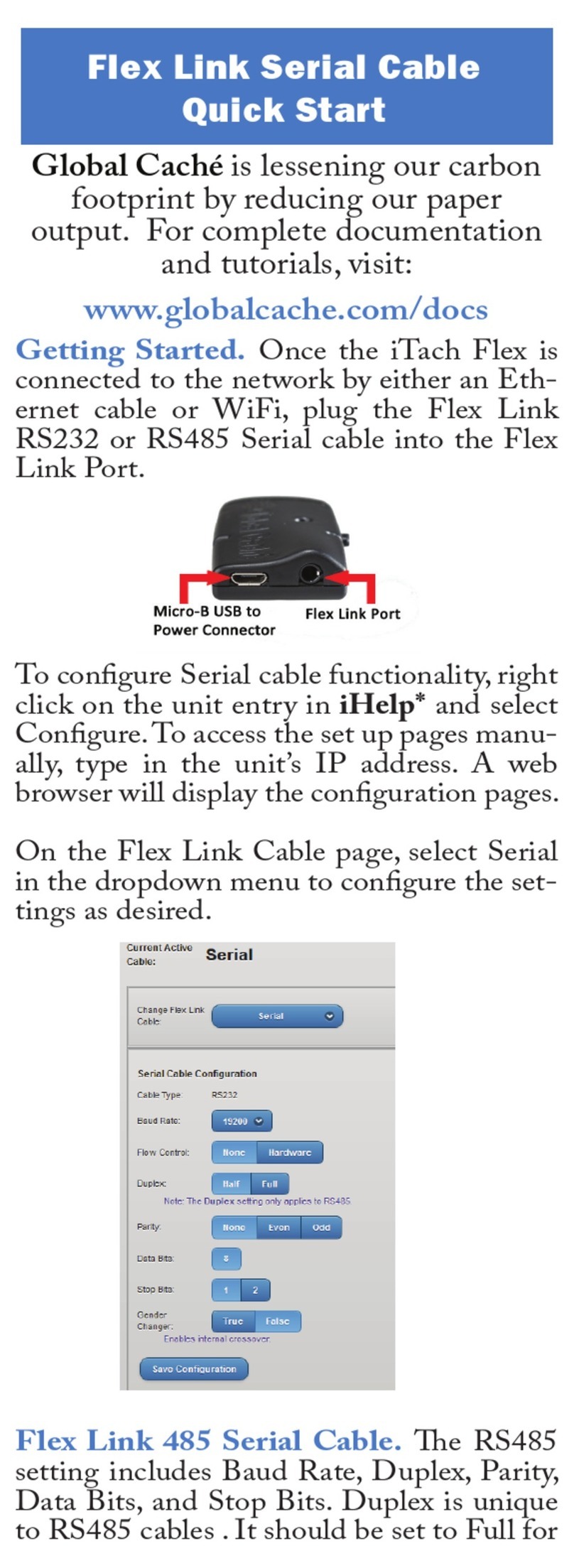 Global Cache Flex Link Serial Cable User manual