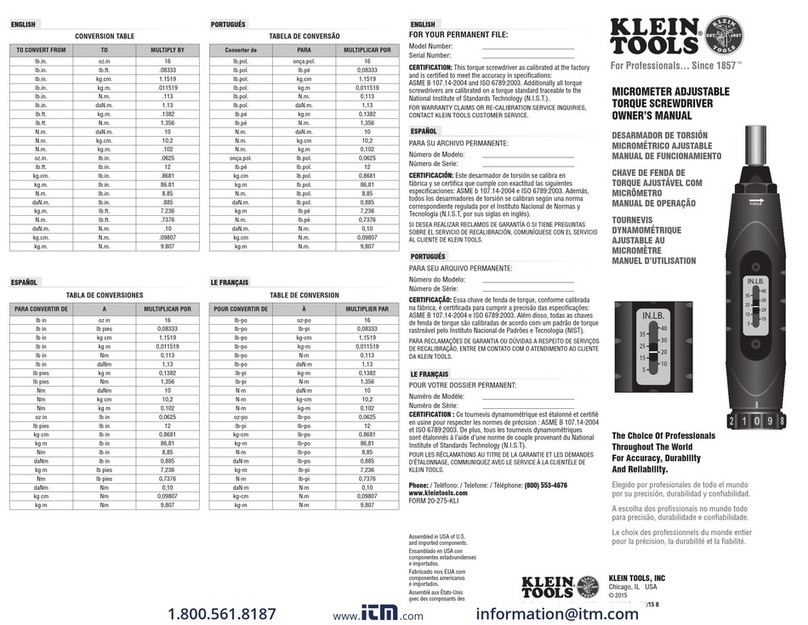 Klein Tools TYO550 owner's manual
