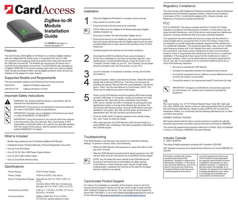 CardAccess Z2iR Series installation guide CardAccess Z2iR Series installation guide