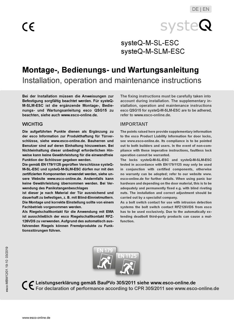 Esco systeQ-M-SL-ESC Installation, operation and maintenance instructions