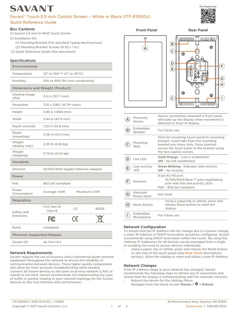Savant ITP-E5500 Quick reference guide