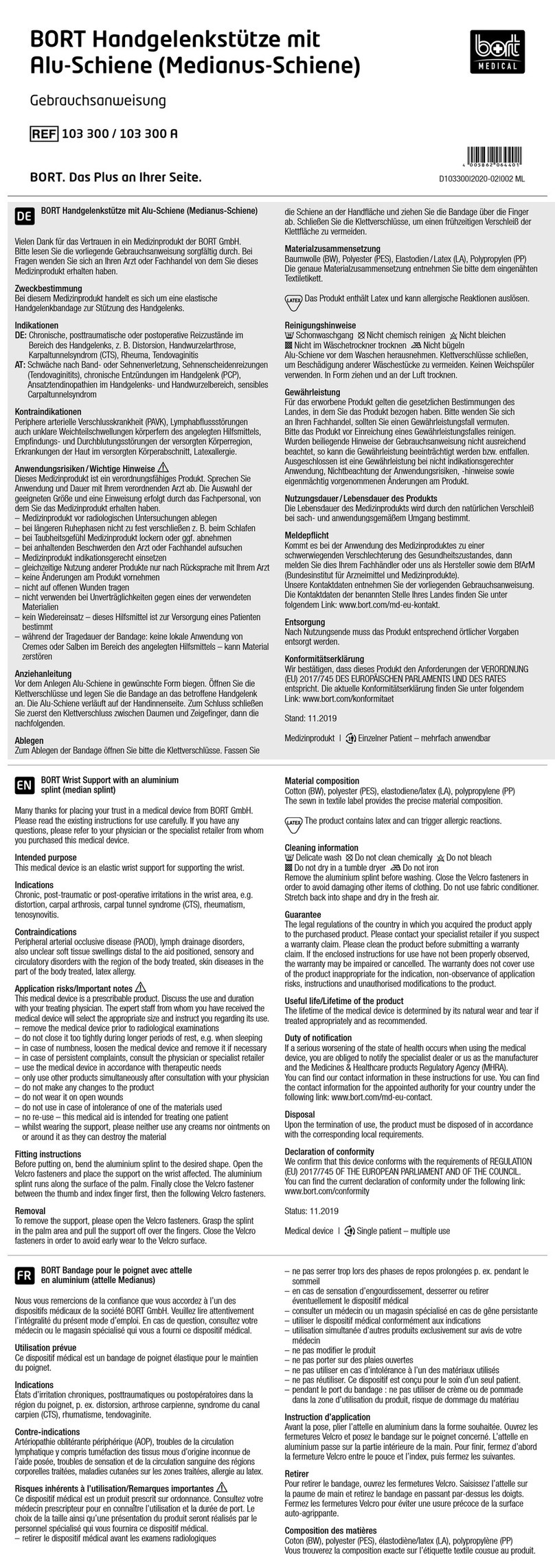 bort medical 103 300 manual