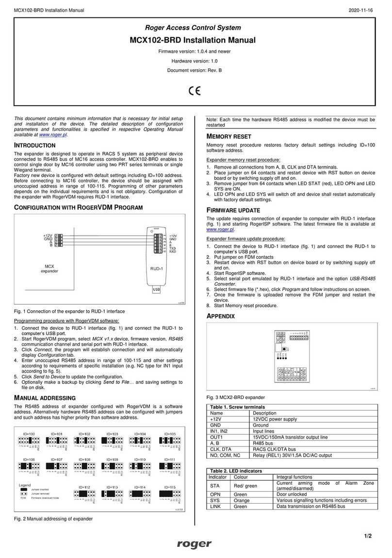 Roger MCX102-BRD installation manual Roger MCX102-BRD installation manual