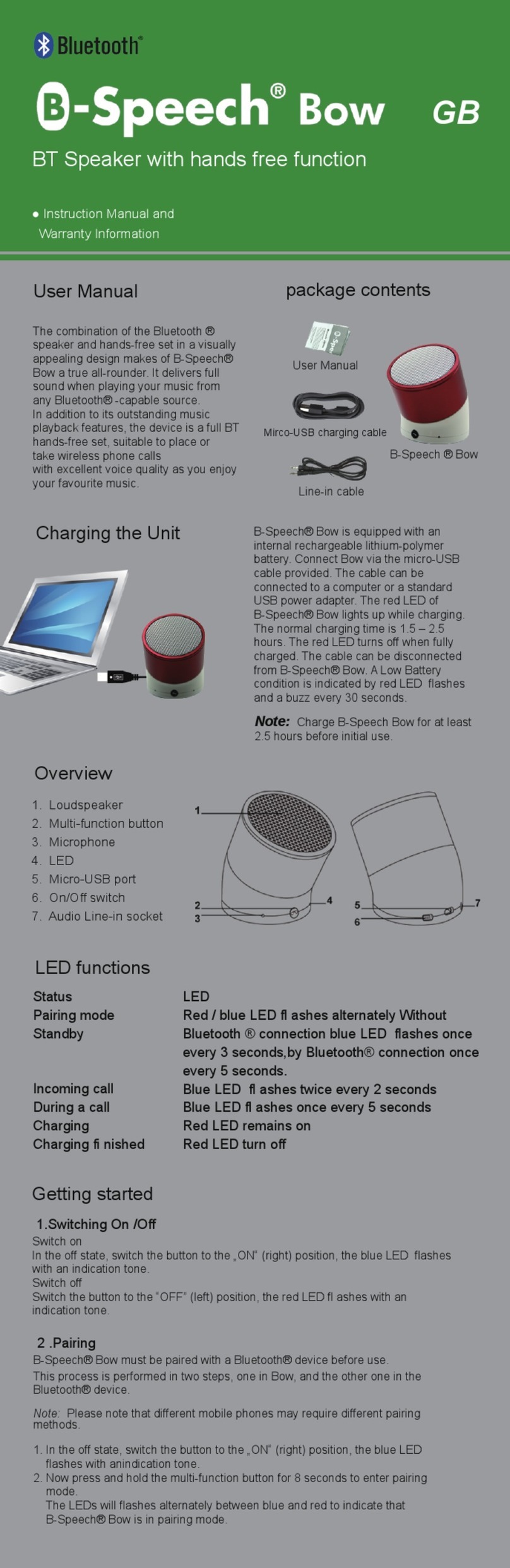 B-Speech Bow Instruction manual and  warranty information