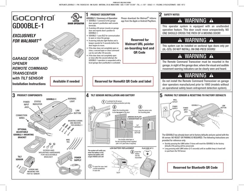 Nortek Security & Control GoControl GD00BLE-1 installation instructions Nortek Security & Control GoControl GD00BLE-1 installation instructions