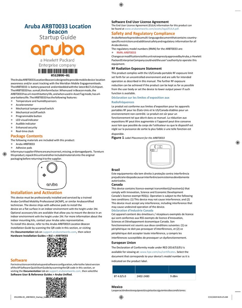 Hewlett Packard Enterprise Aruba ARBT0033 Startup guide Hewlett Packard Enterprise Aruba ARBT0033 Startup guide