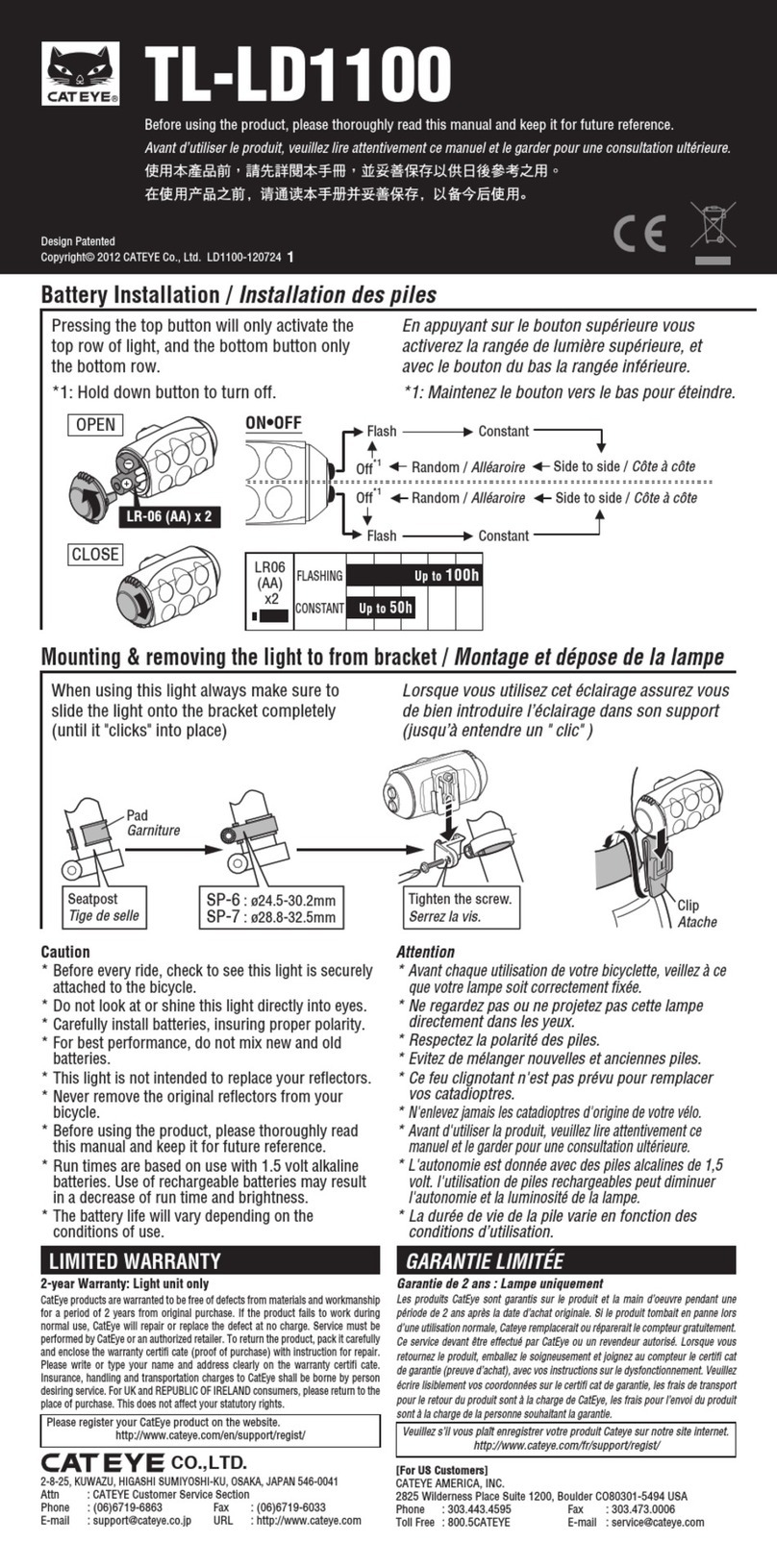 Cateye TL-LD1100 User manual