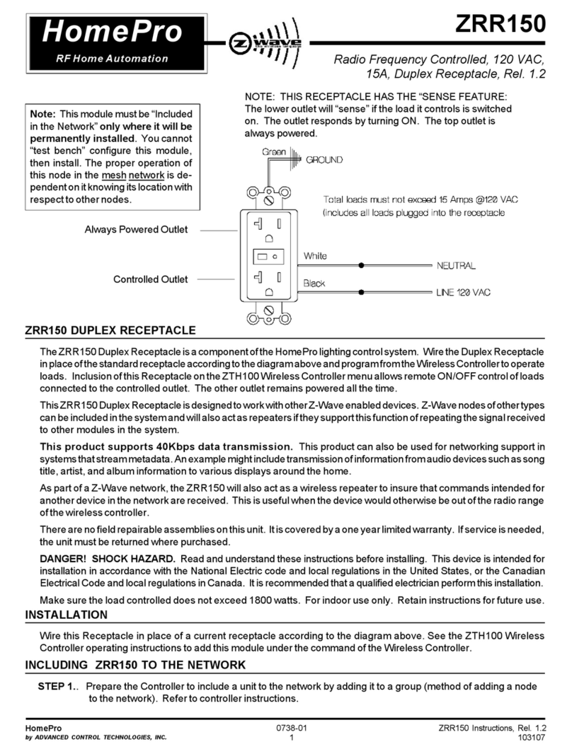 Advanced Control Technologies HomePro ZRR150 manual