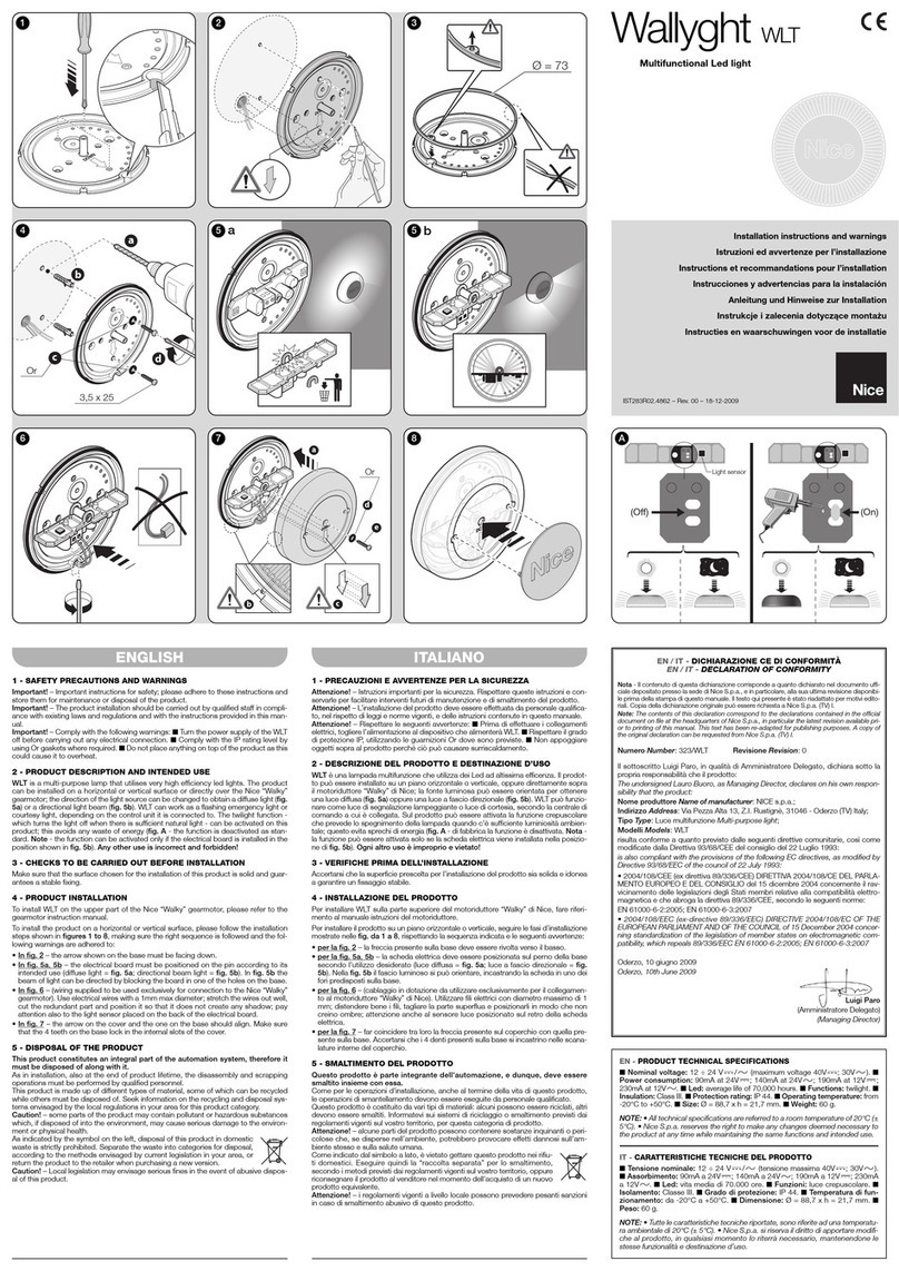 Nice Wallyght WLT Installation instructions and warnings Nice Wallyght WLT Installation instructions and warnings