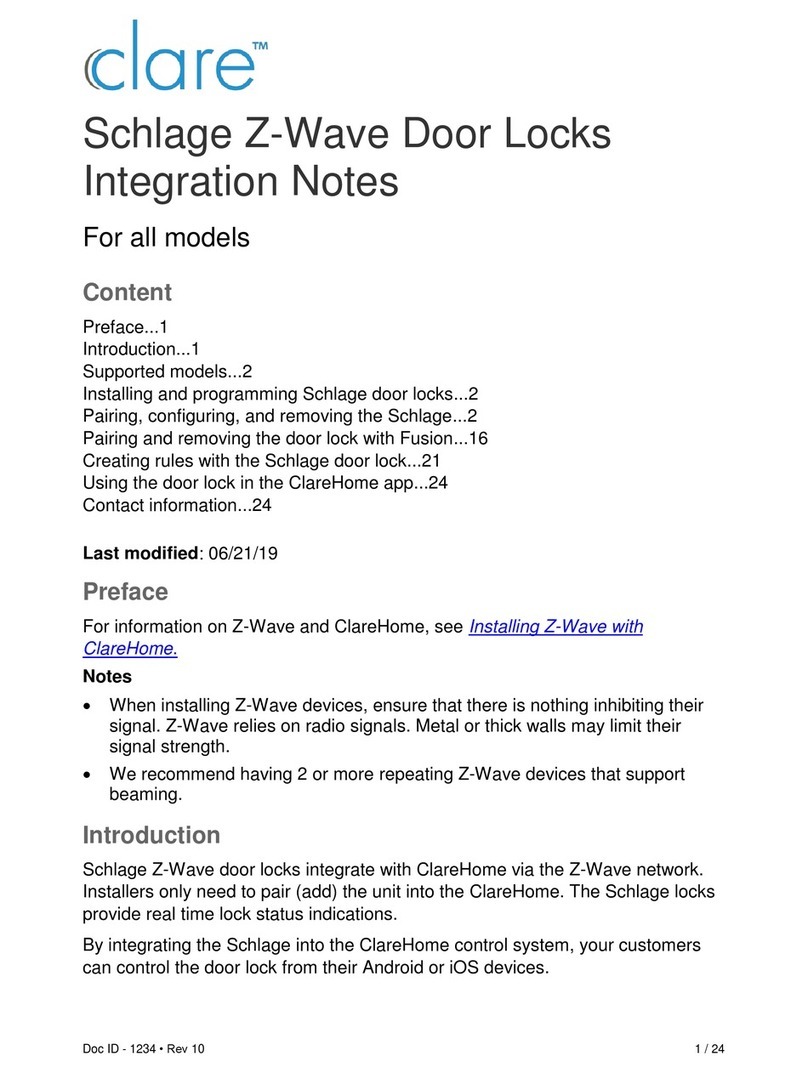 Clare Controls Schlage BE369 Integration notes