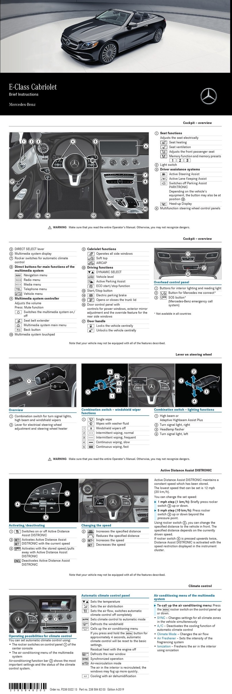 Mercedes-Benz E-Class Cabriolet Brief instructions