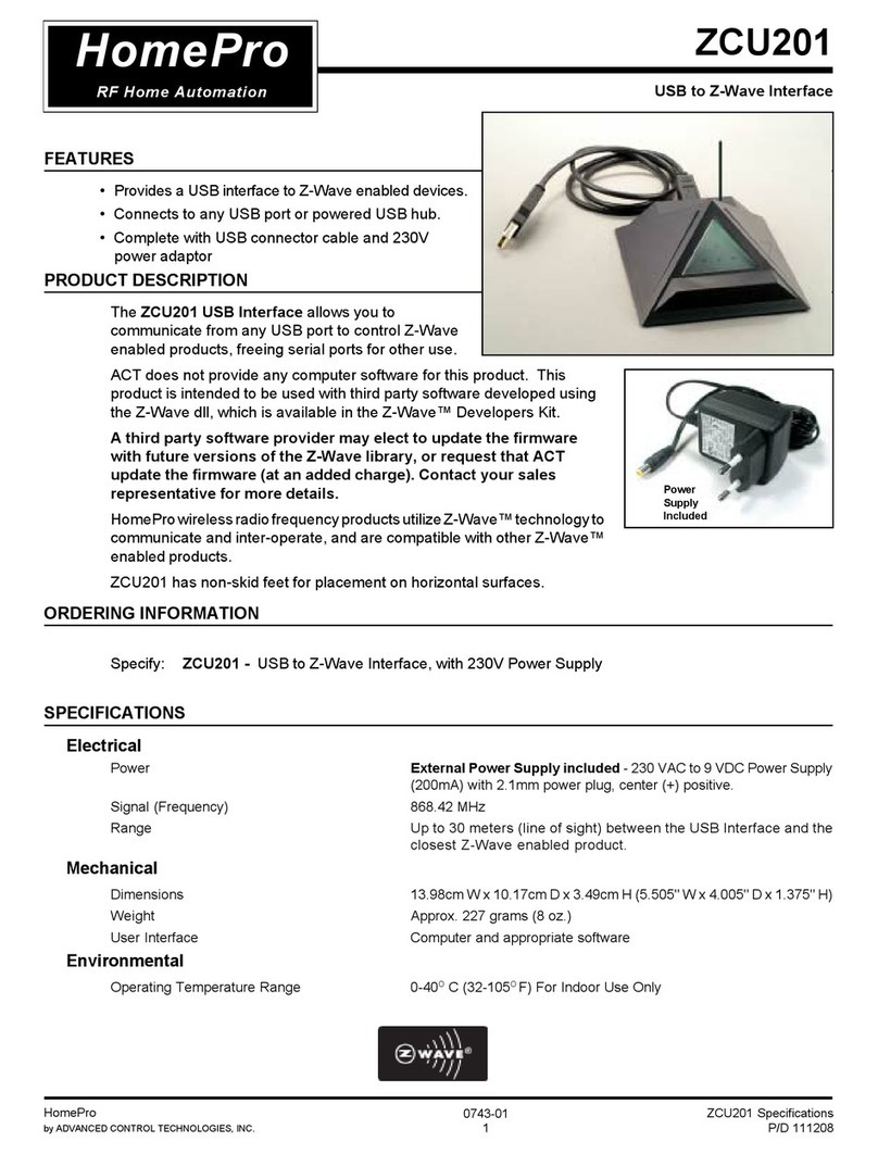 Advanced Control Technologies HomePro ZCU201 quick guide