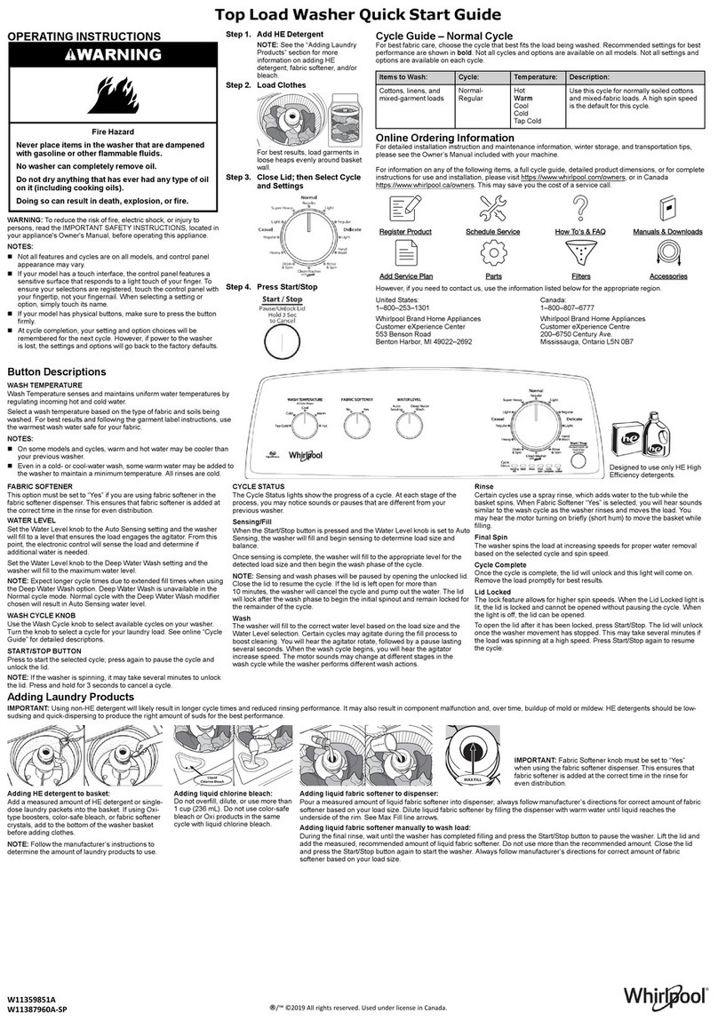 Whirlpool W11359851A quick start guide