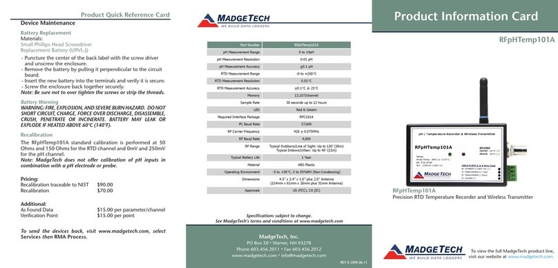 MadgeTech RFpHTemp101A Product Information Card