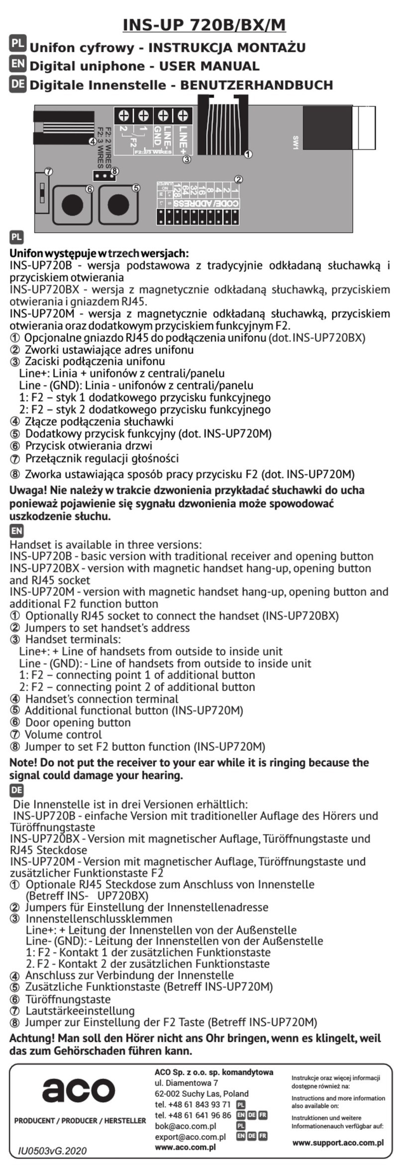 ACO INS-UP 720B User manual