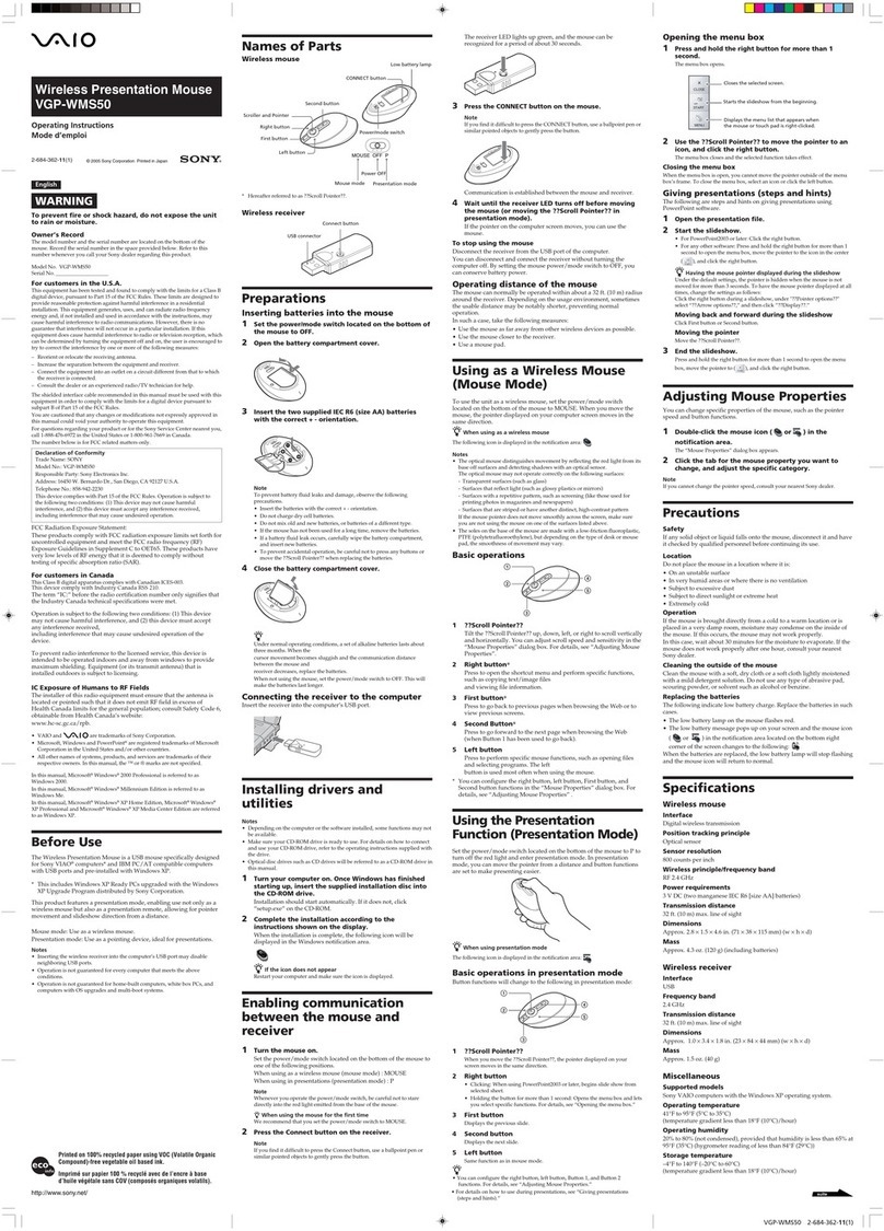 Sony VAIO VGP-WMS50 User manual Sony VAIO VGP-WMS50 User manual