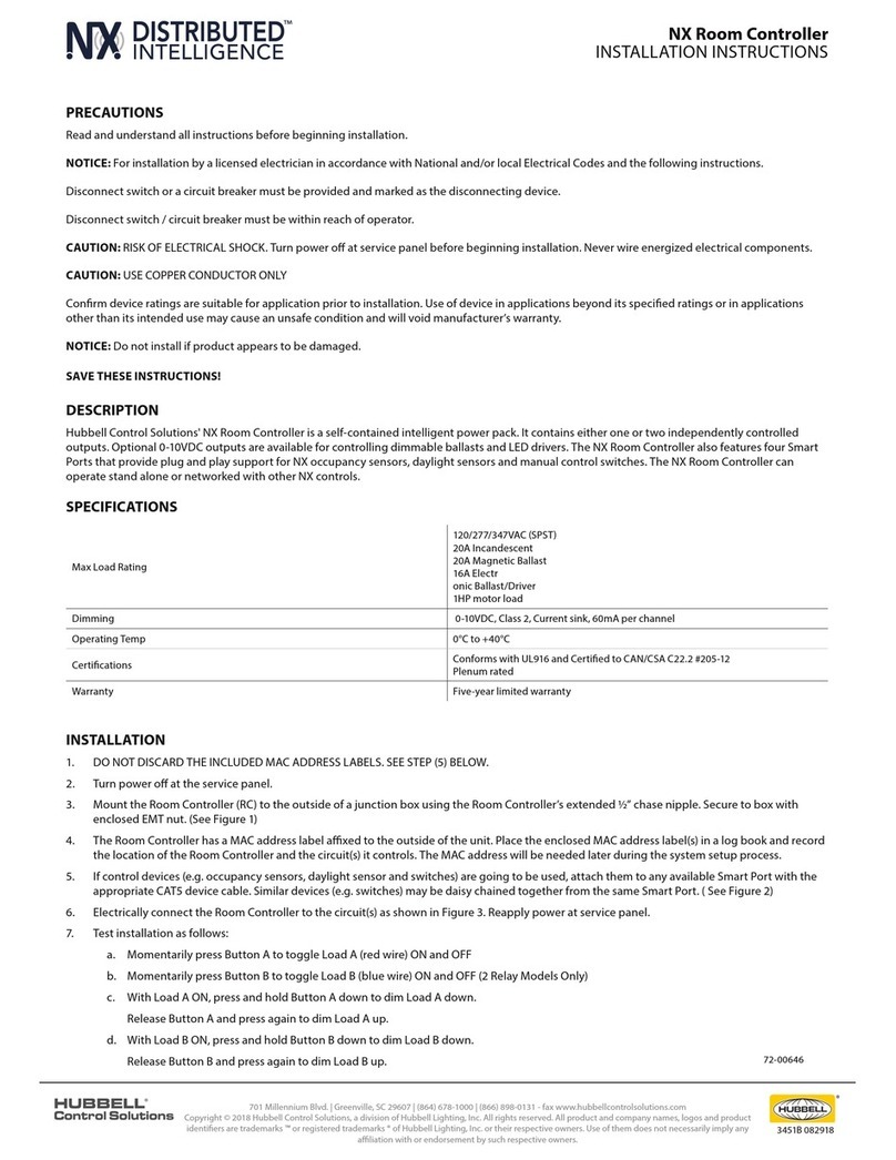 Hubbell NX Distributed Intelligence Room Controller User manual