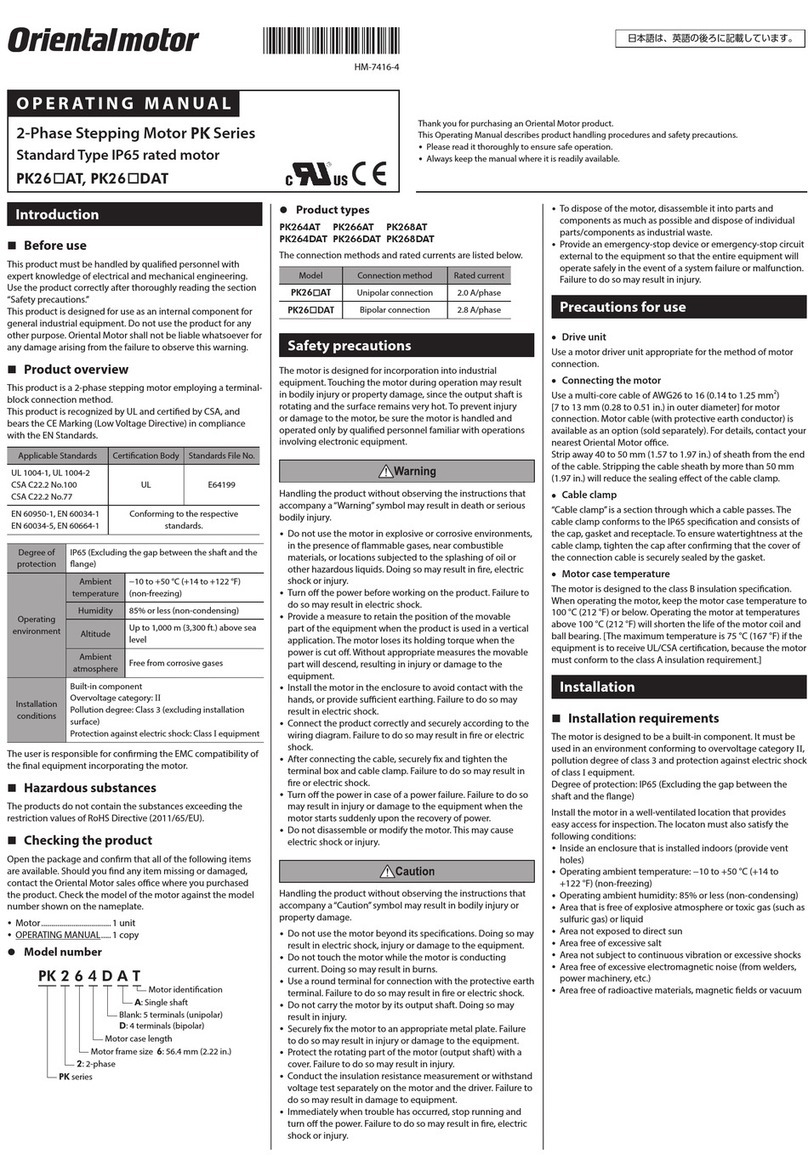 Oriental motor PK Series operating manual