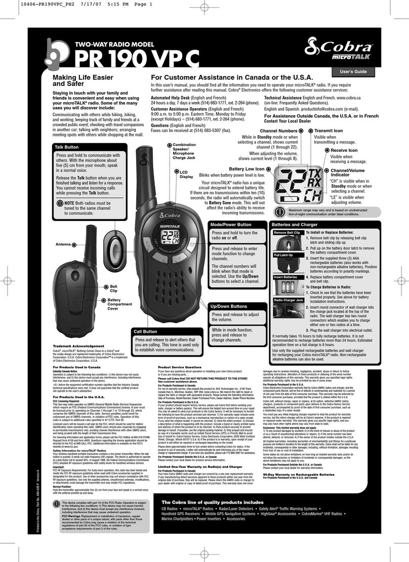 Cobra MicroTalk PR 190 VPC User manual