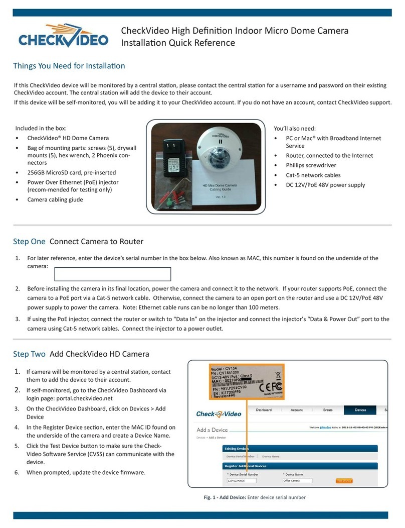 CheckVideo CV154 Installation quick reference
