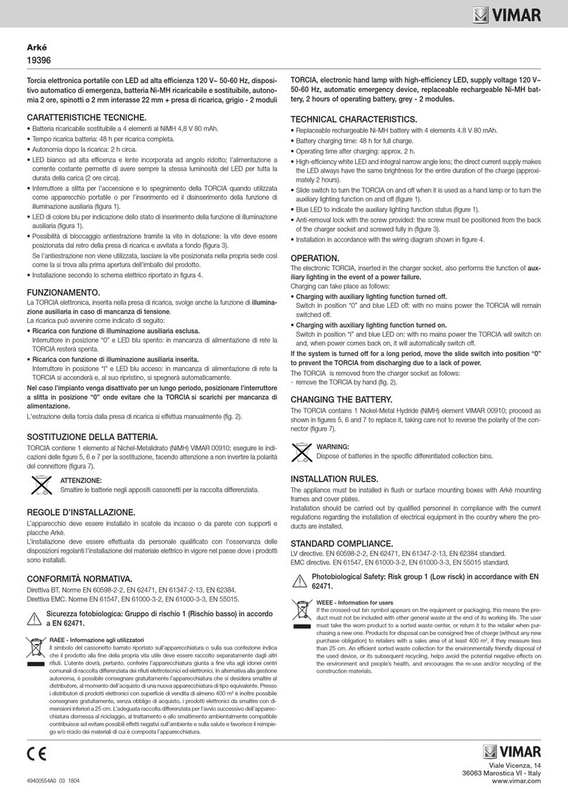 Vimar Arke TORCIA 19396 Series User manual