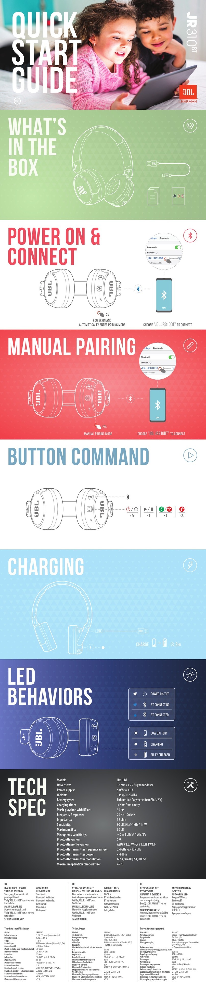 Harman JBL JR310BT quick start guide
