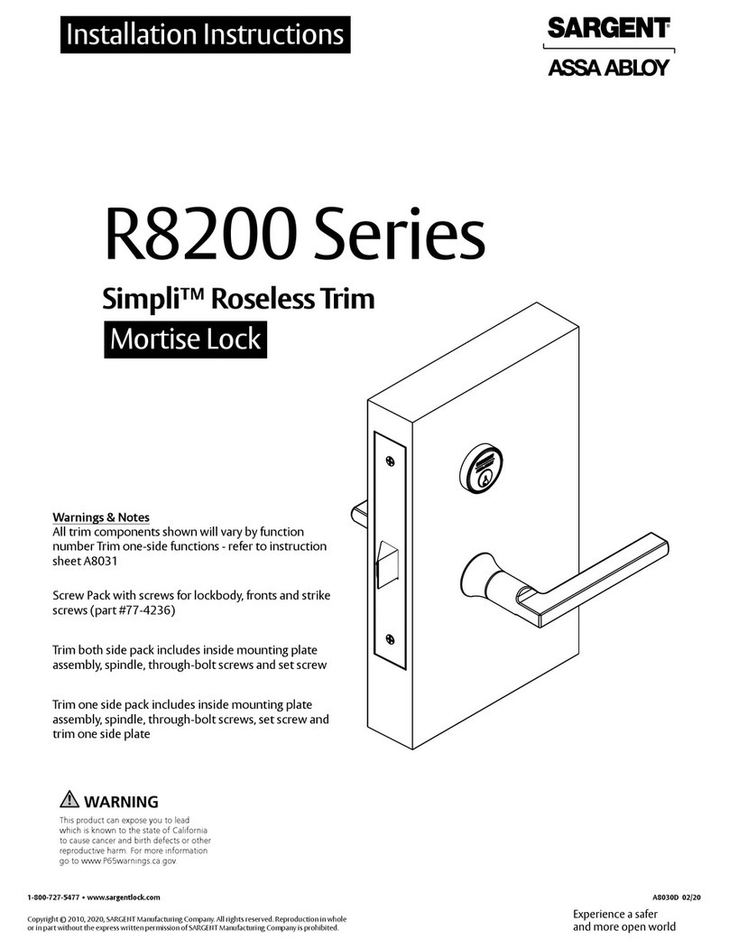 Sargent ASSA ABLOY Simpli R8200 Series installation instructions Sargent ASSA ABLOY Simpli R8200 Series installation instructions
