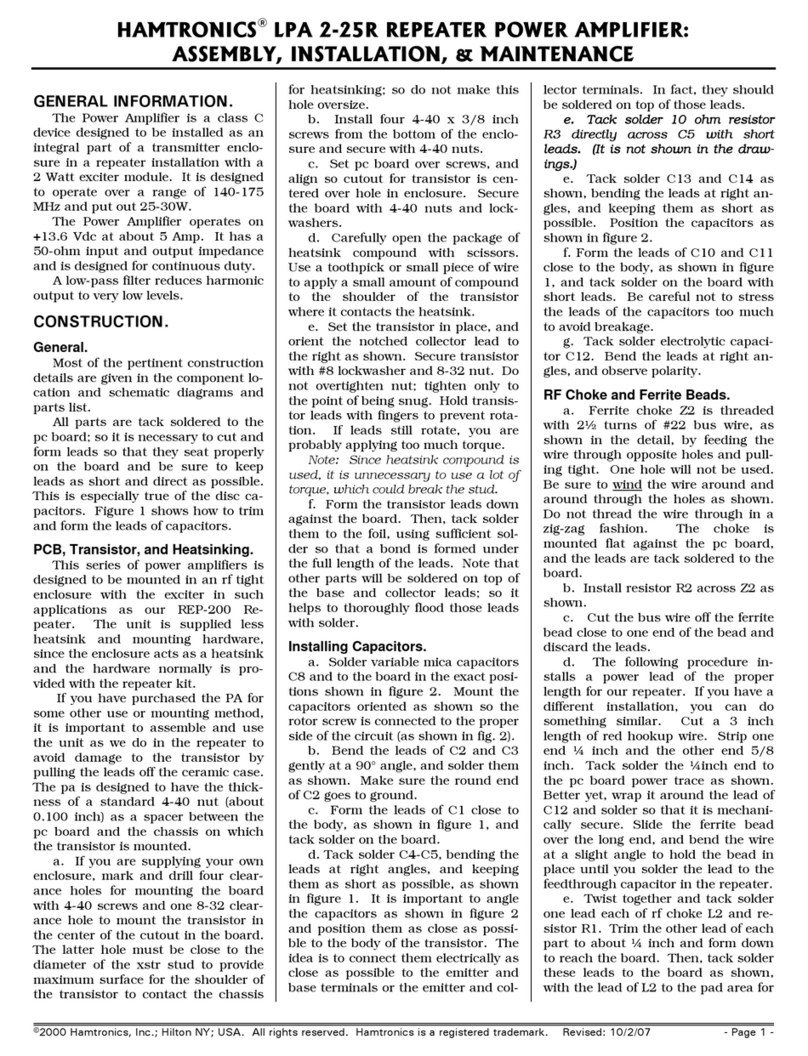 HAMTRONICS LPA 2-25R Assembly, operation & maintenance instructions