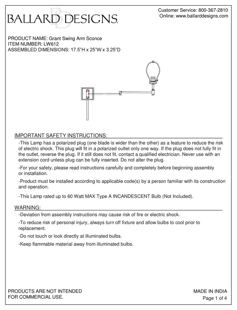 Ballard Designs Grant Swing Arm Sconce quick start guide Ballard Designs Grant Swing Arm Sconce quick start guide