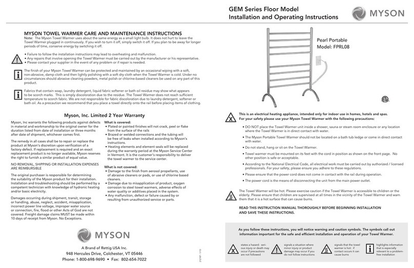 Myson GEM Series Installation and operating instructions