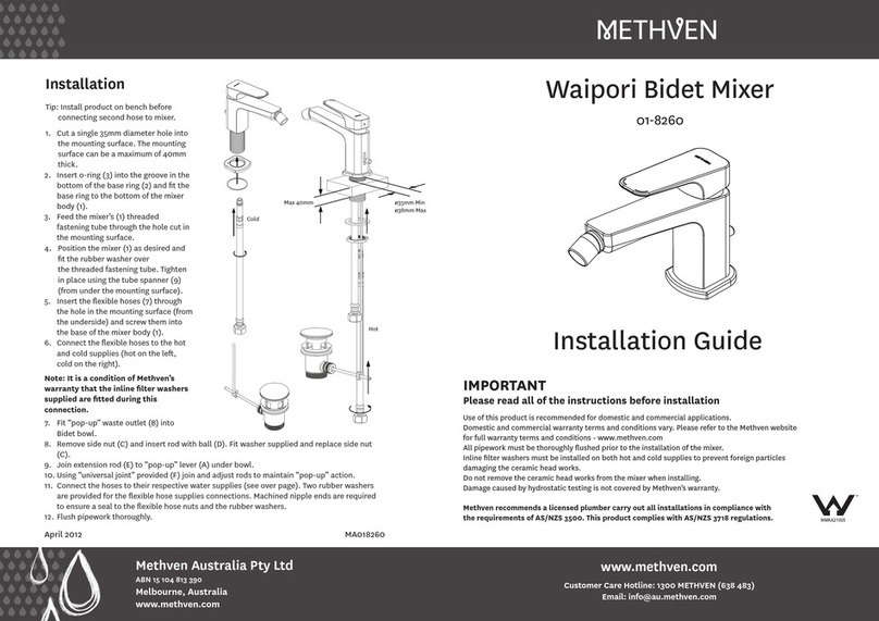 METHVEN Waipori 01-8260 installation guide