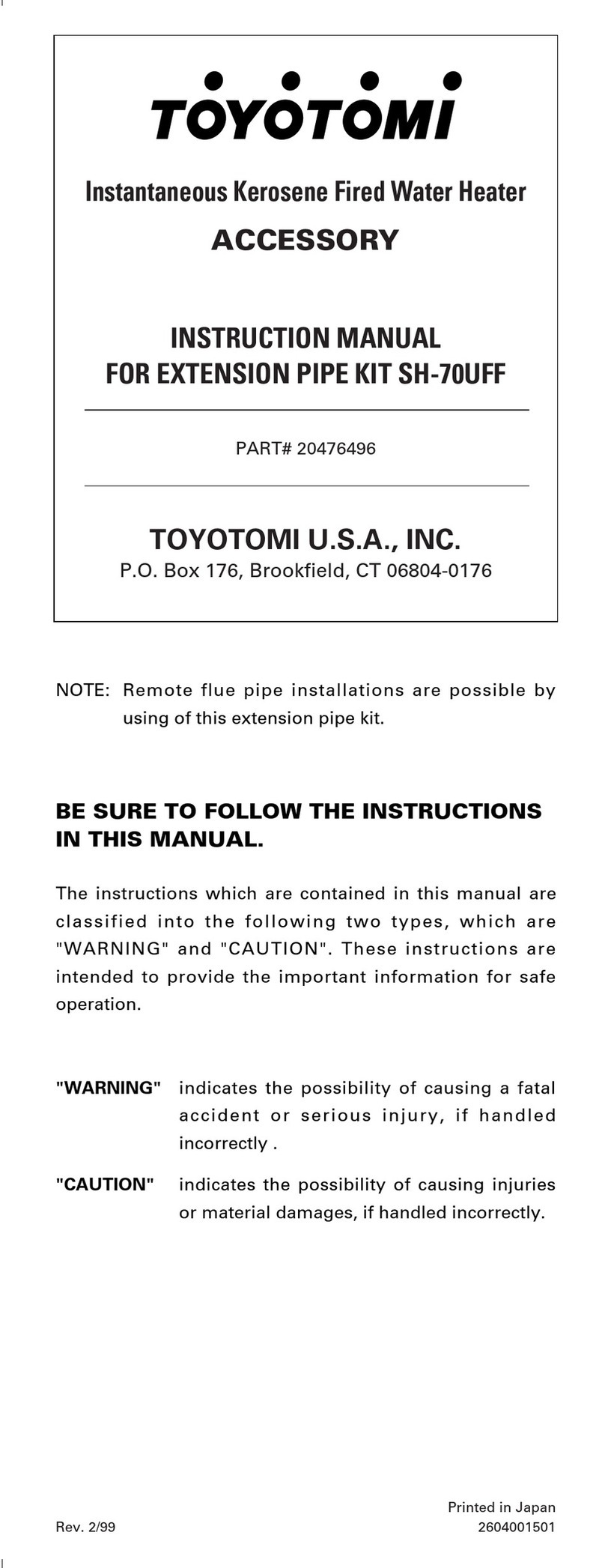 Toyotomi SH-70UFF instruction manual