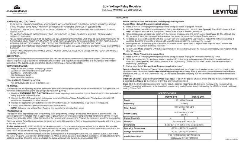 Leviton EnOcean WSPAS-LV4 installation instructions