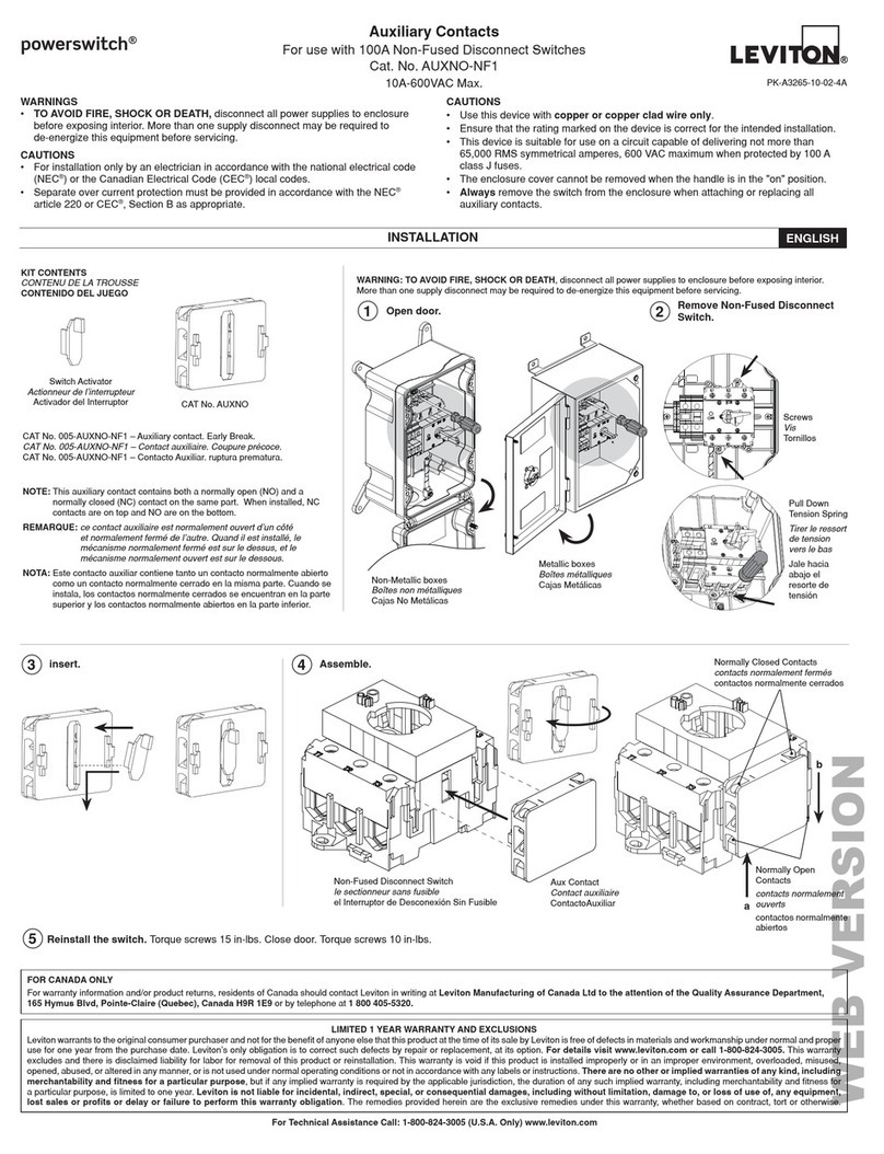 Leviton powerswitch AUXNO-NF1 quick start guide