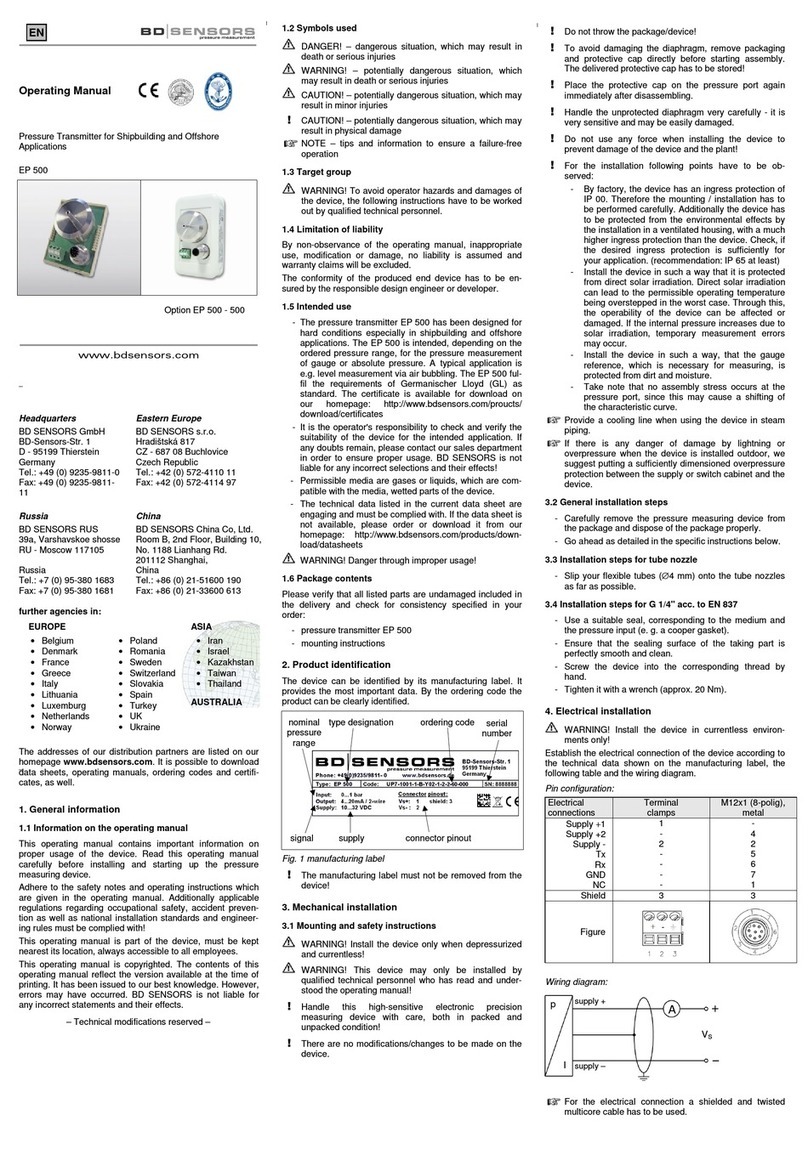 BD Sensors EP 500 operating manual