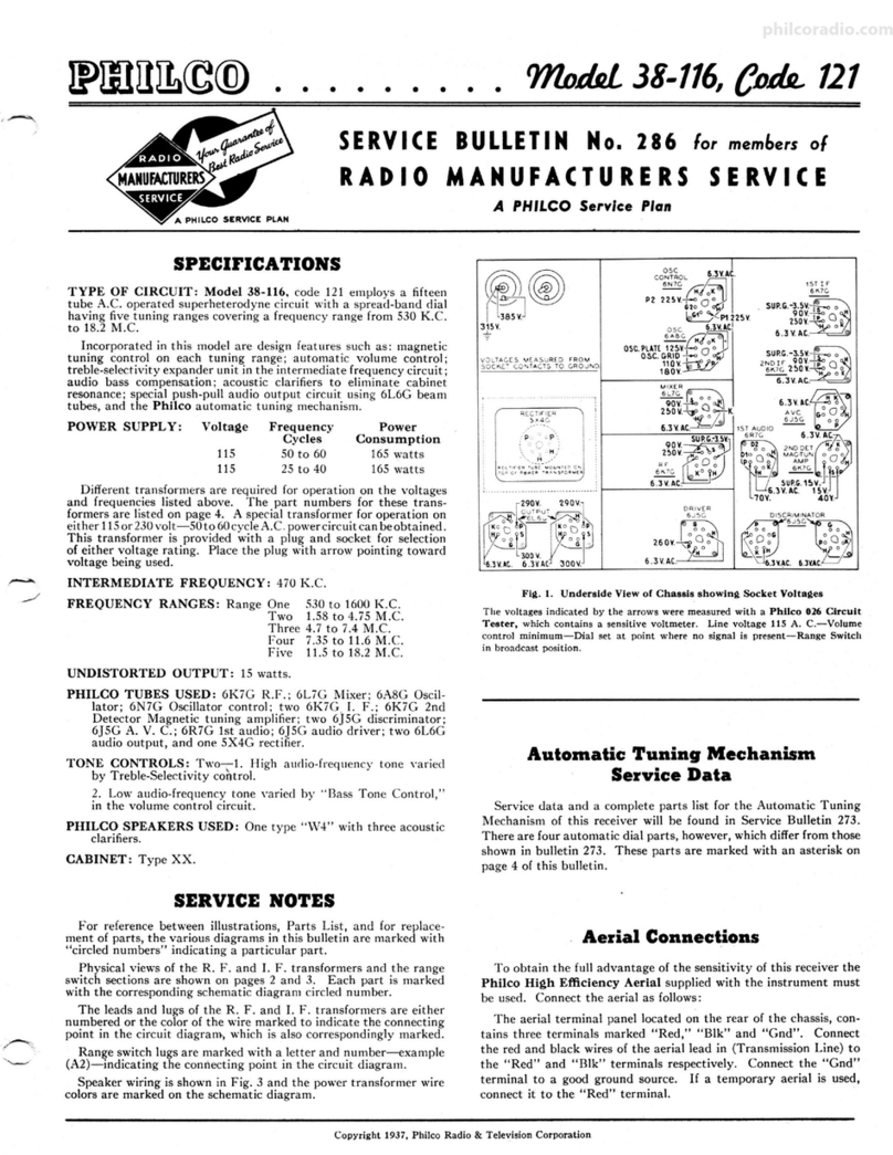 Philco 38-116 Service bulletin