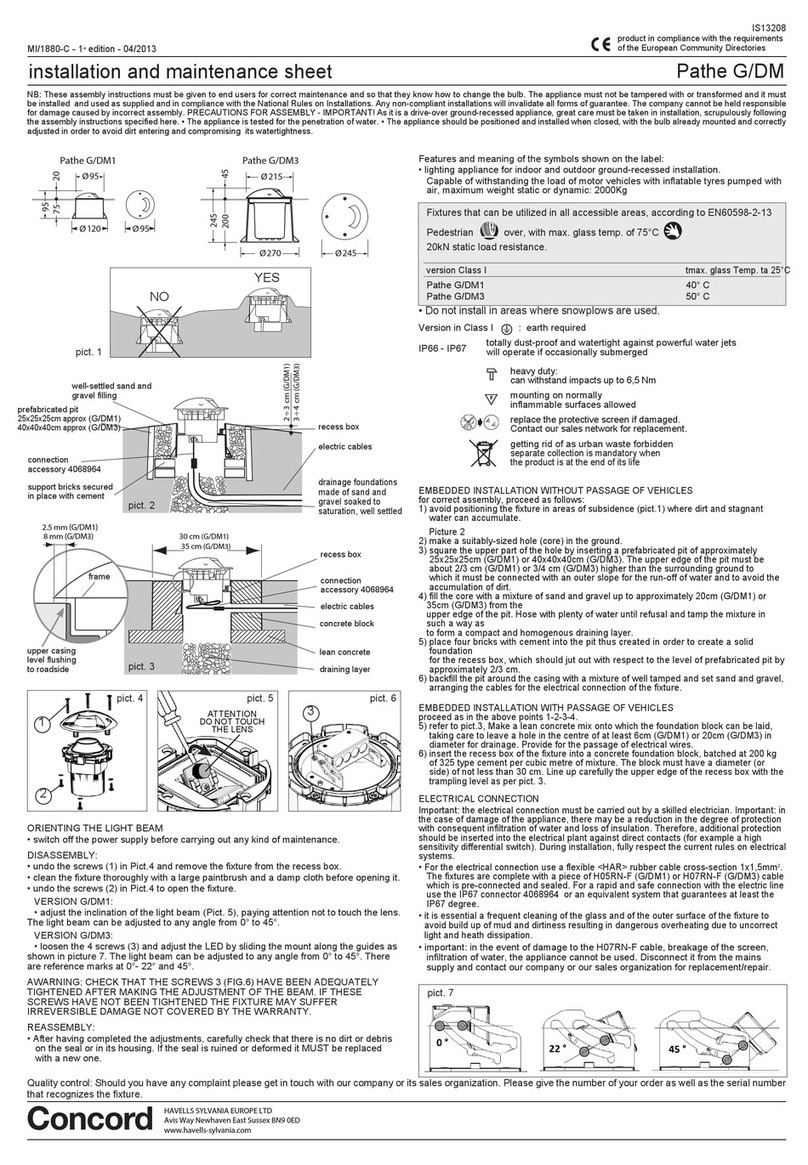 CONCORD Pathe G/DM Series Installation and maintenance sheet