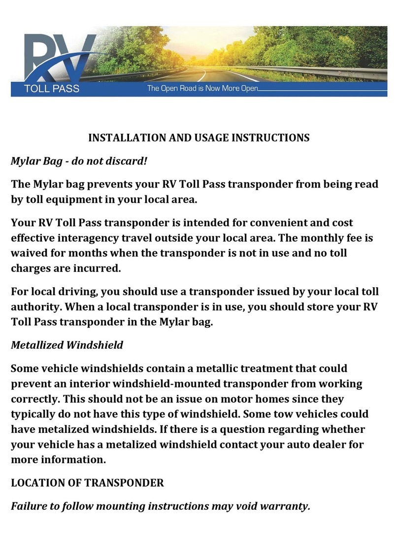 TransCore RV TOLL PASS Installation and usage instructions