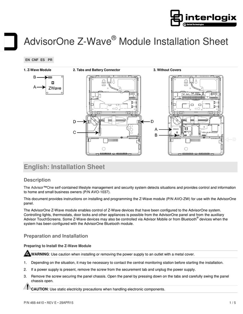 Interlogix AdvisorOne AVO-ZW Assembly instructions